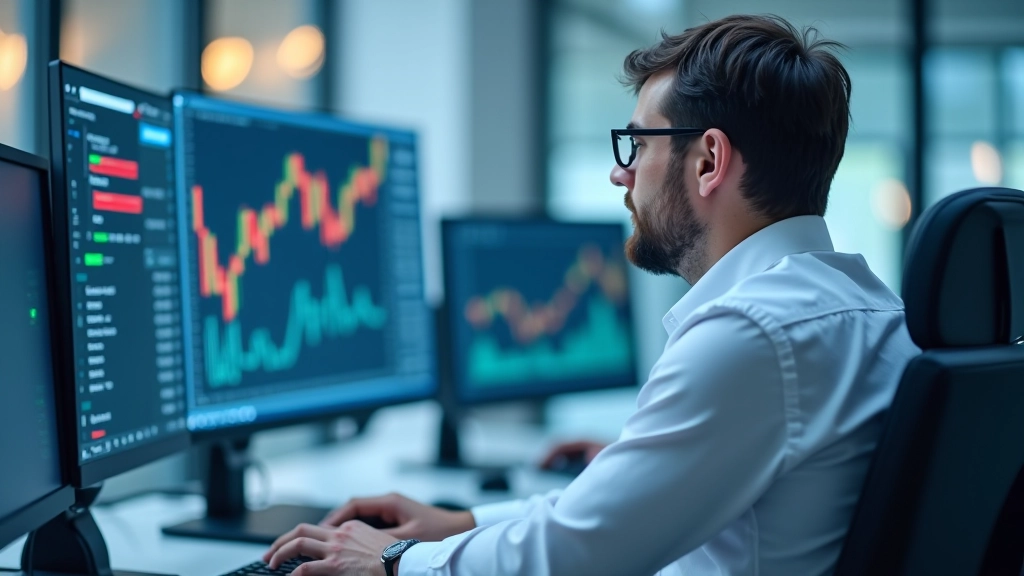 Financial charts showing volatility indicators and market price fluctuations on computer monitor